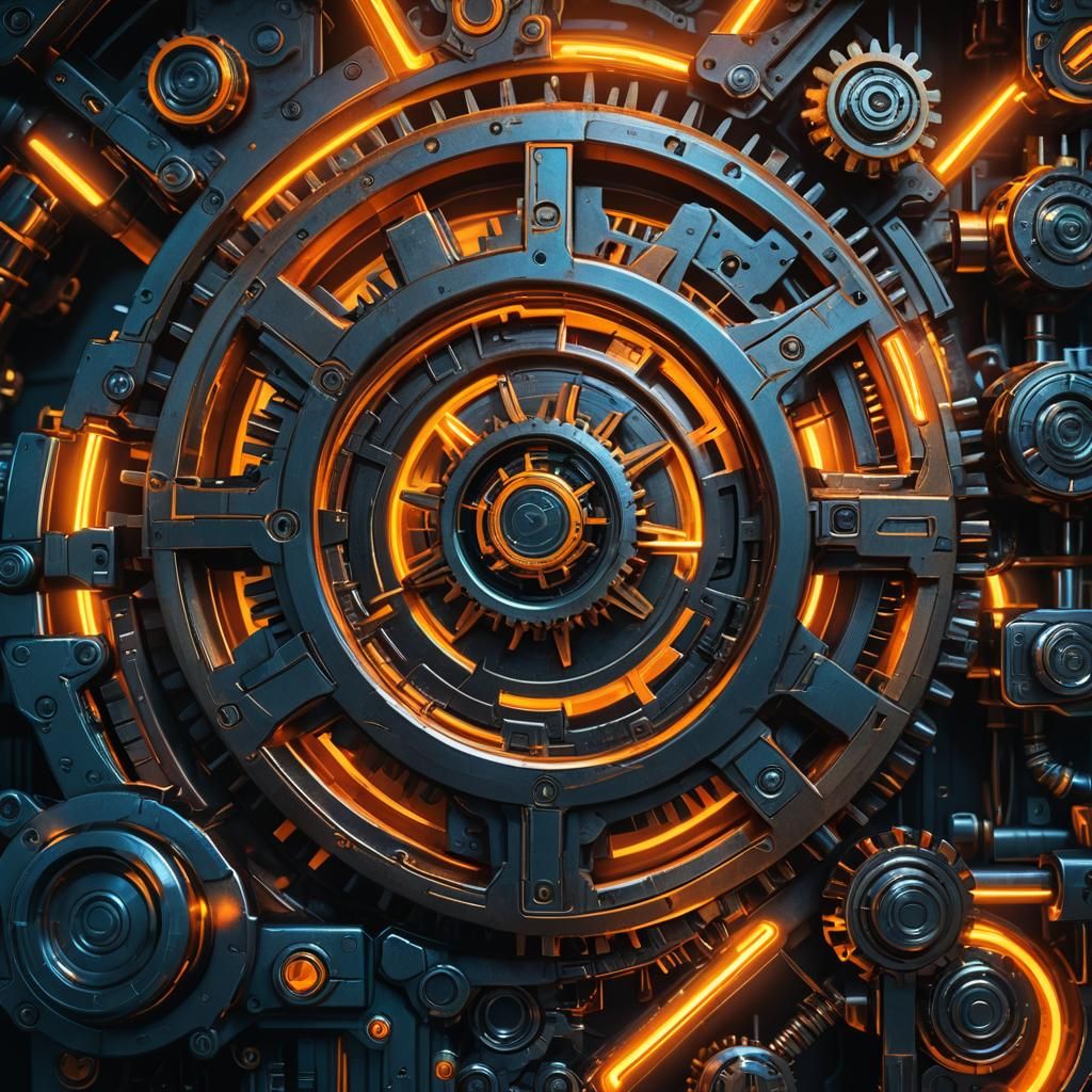 Cyberpunk 3D Logo with Gears and Neon Lights