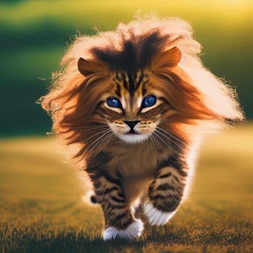 Cute Kitten Mane Flying Through Space: Hyperrealistic Photo