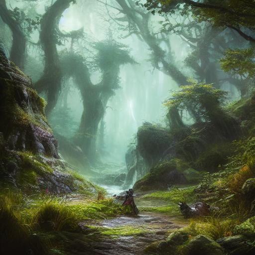 Dwarf and Mystical Creatures Play in Glade