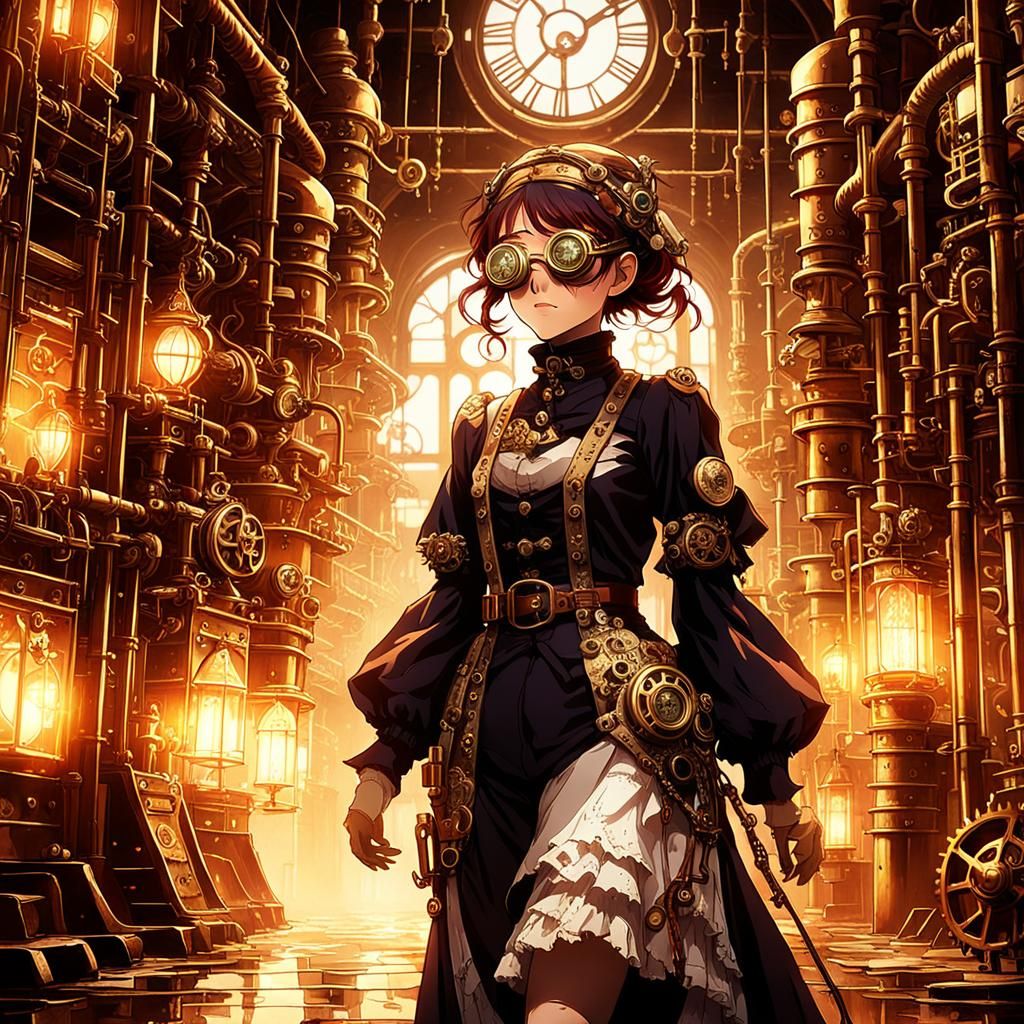 Steampunk Girl Enters Factory: Anime Key Visual