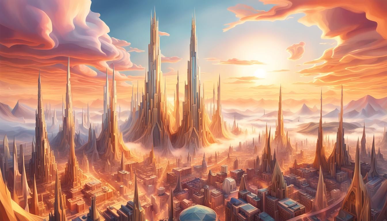 Parabola City: Hyperrealistic Abstract Expressionist Landsca...