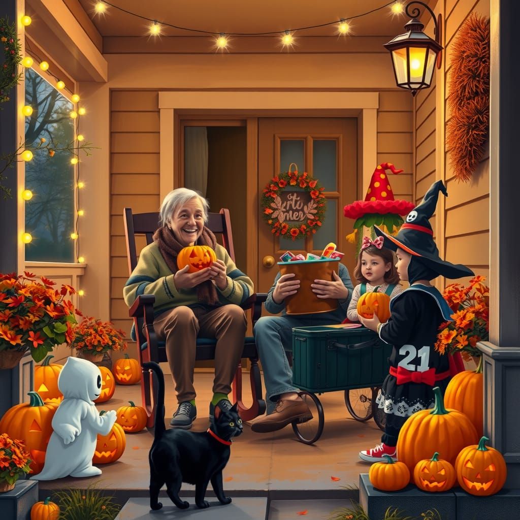 Halloween Porch Scene in Graffiti Splash Art Style