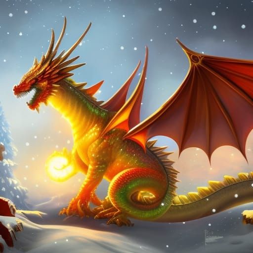 Adorable Christmas Dragon in Detailed Digital Art