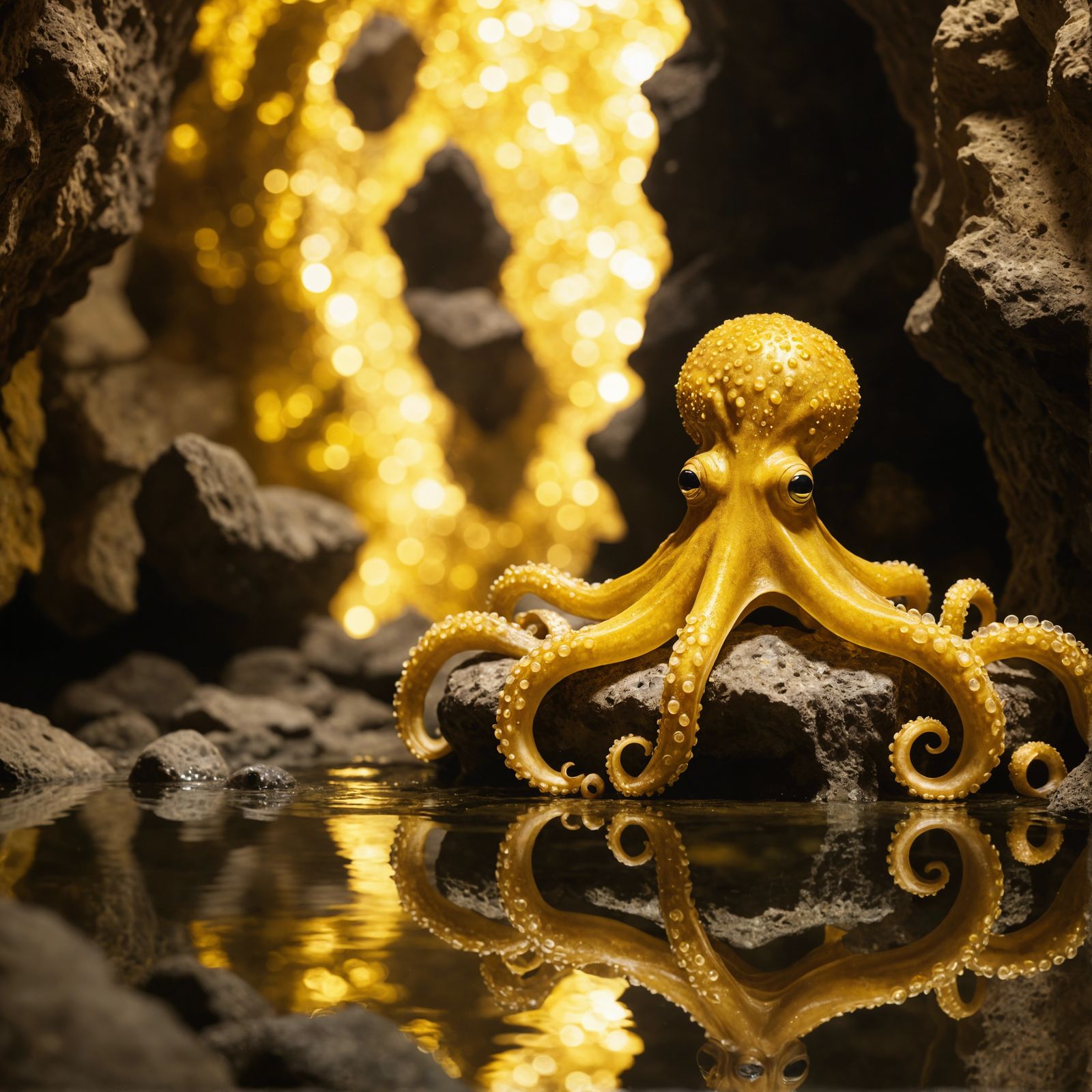 Golden Octopus in Stone Cavern: Professional Photography