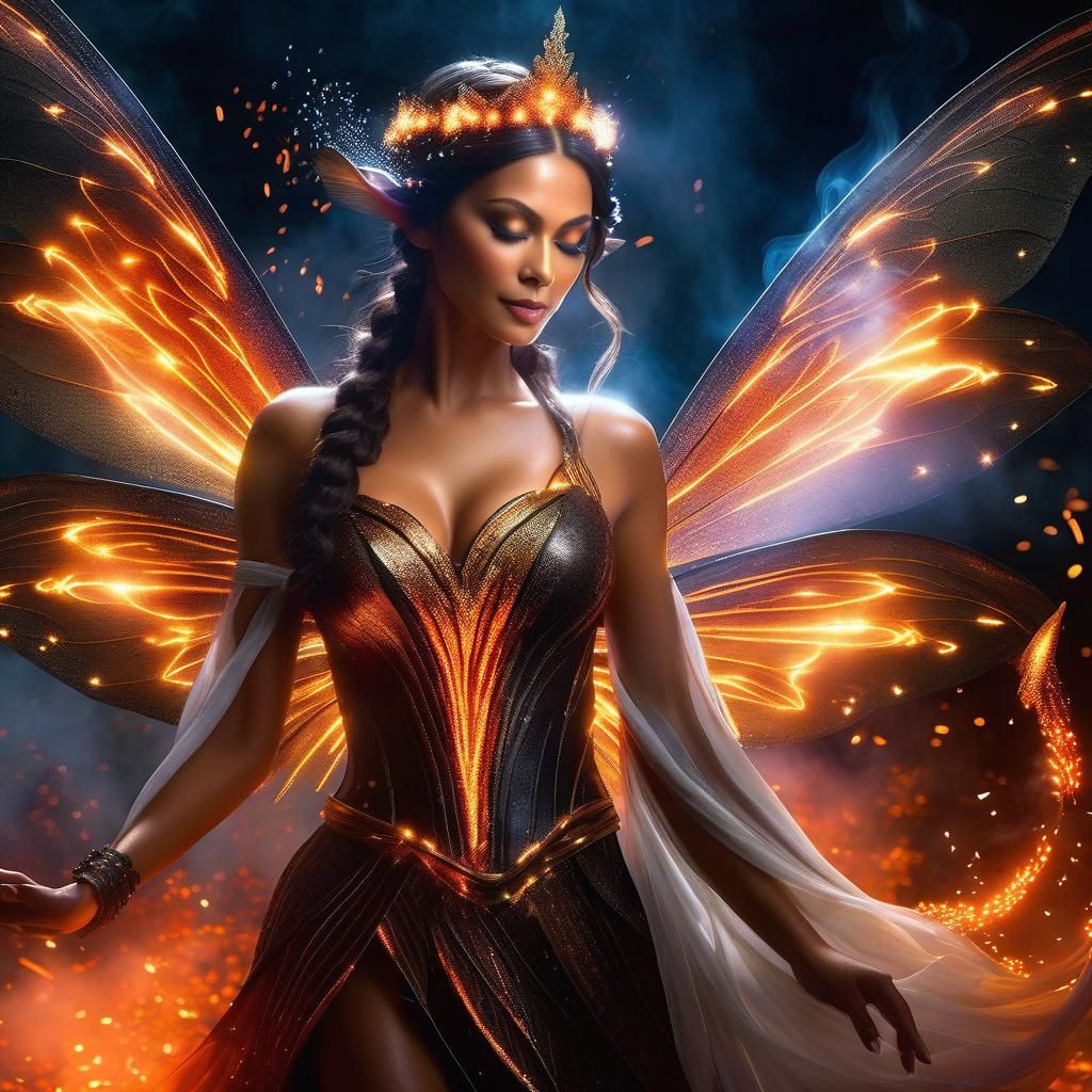 Fiery Fairy Creates Number Sign, Magical Realism