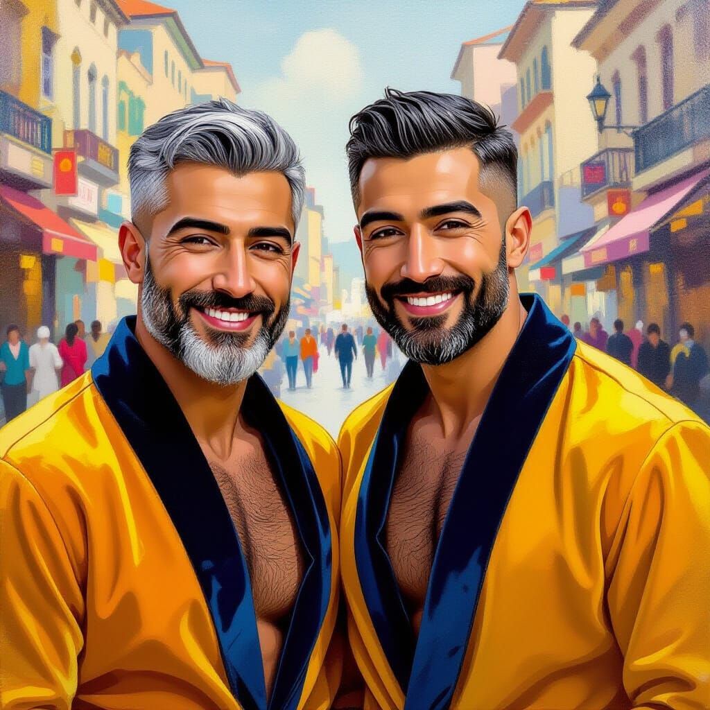 Handsome Daddies in Golden Robes, Cityscape Portrait
