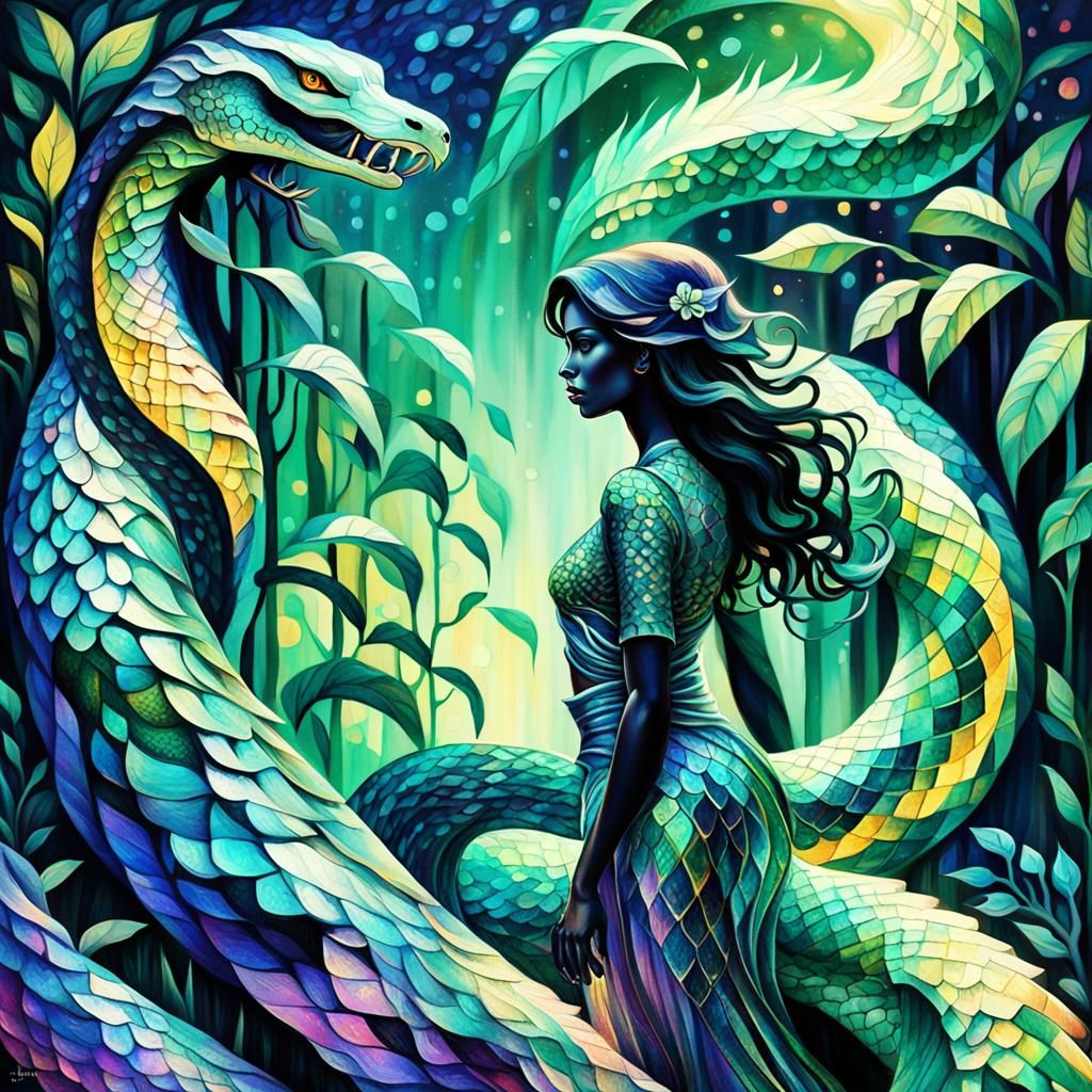 Serpent Woman in Fauvist Expressionism Style