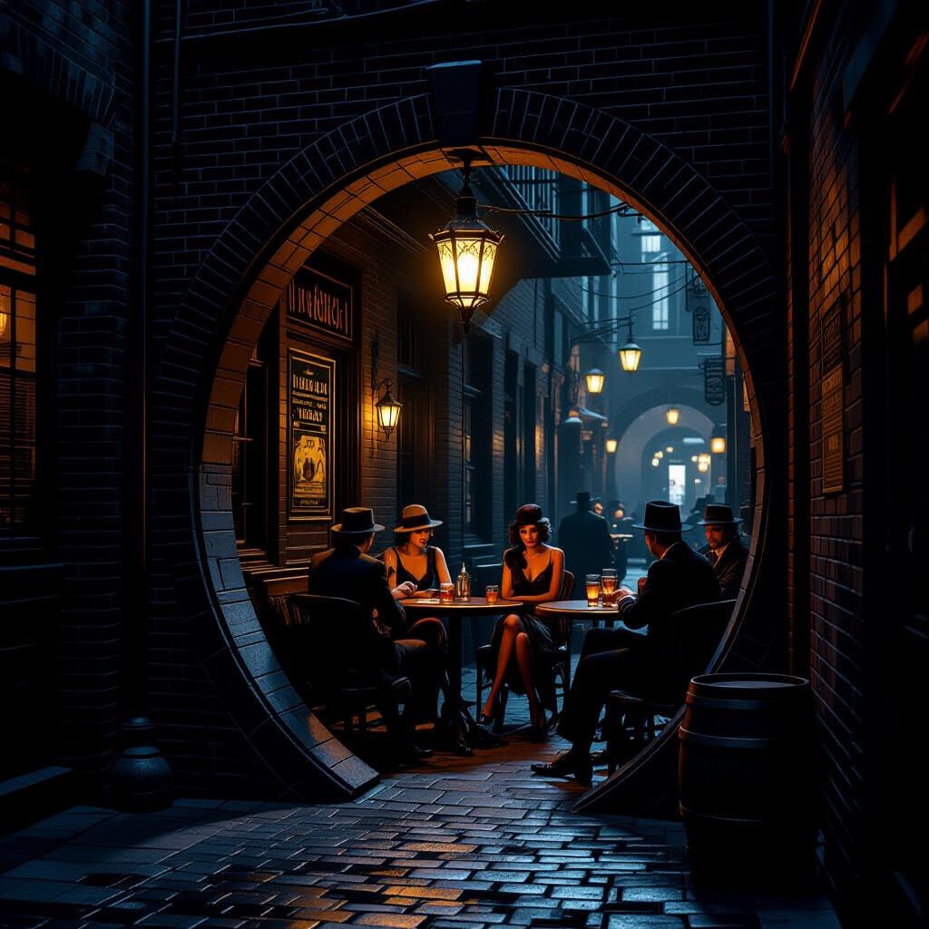 Hidden Speakeasy Entrance in Noir Alleyway