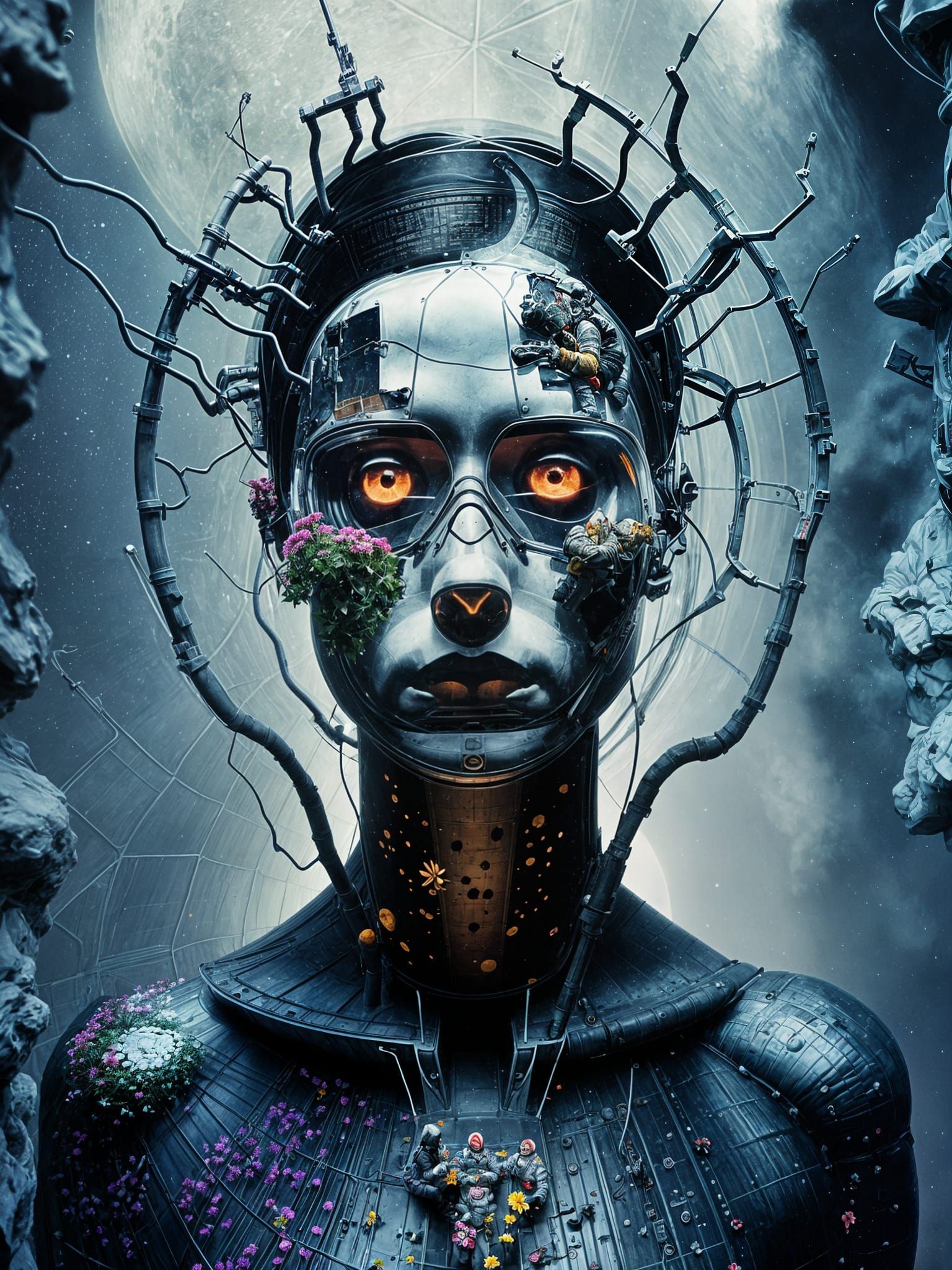 Lunar Greenhouse: Astronauts Cultivating Flowers on the Moon