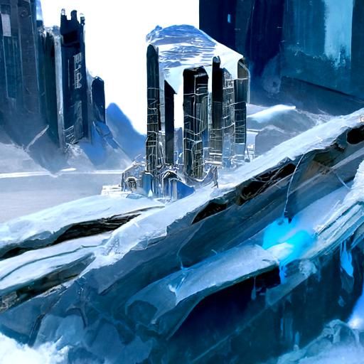 Futuristic Sci-Fi Ice Fortress: Digital Illustration