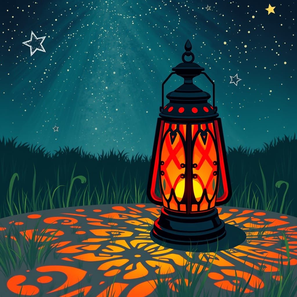 Psychedelic Lantern Under Starry Skies