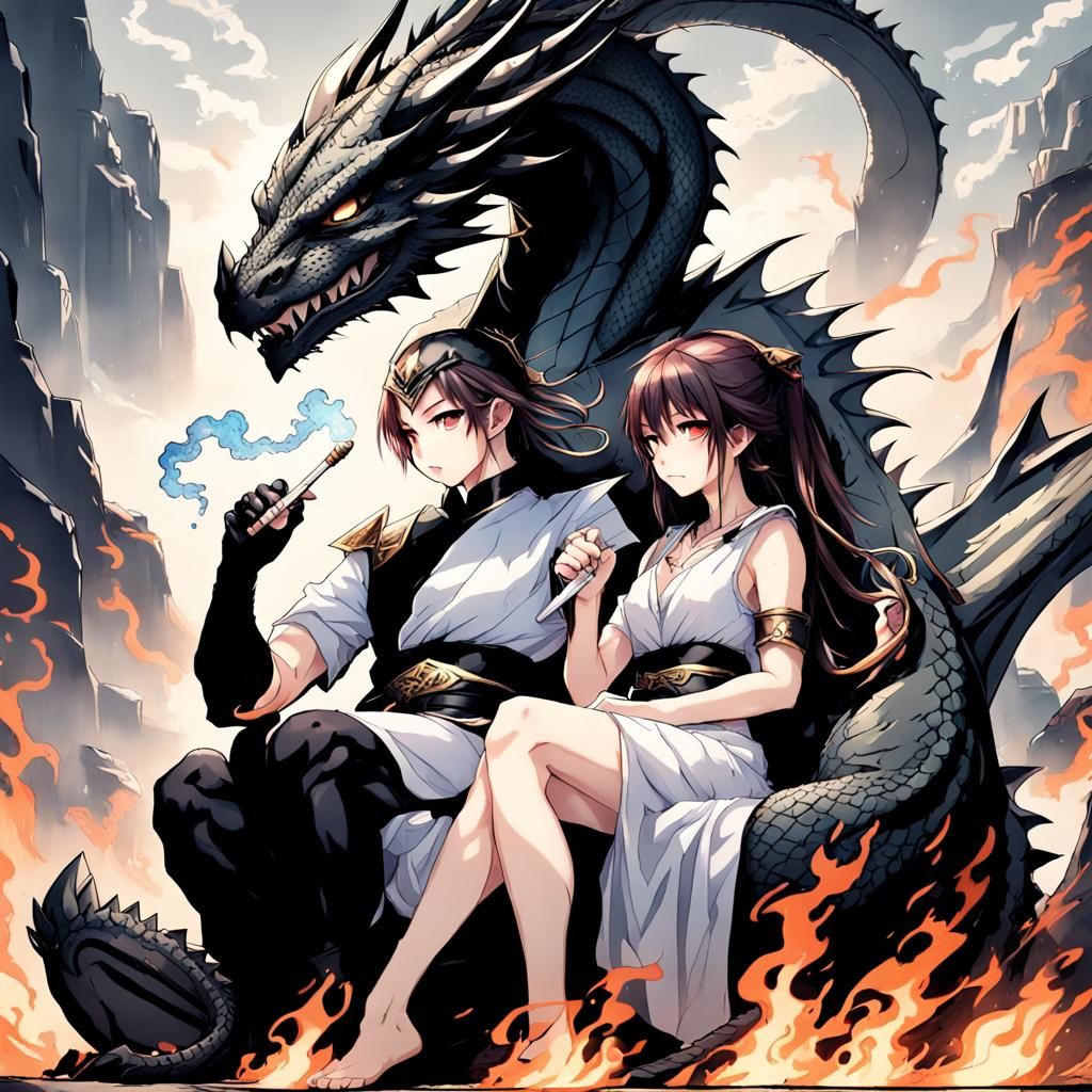 Anime Dragon Rider Woman Warrior