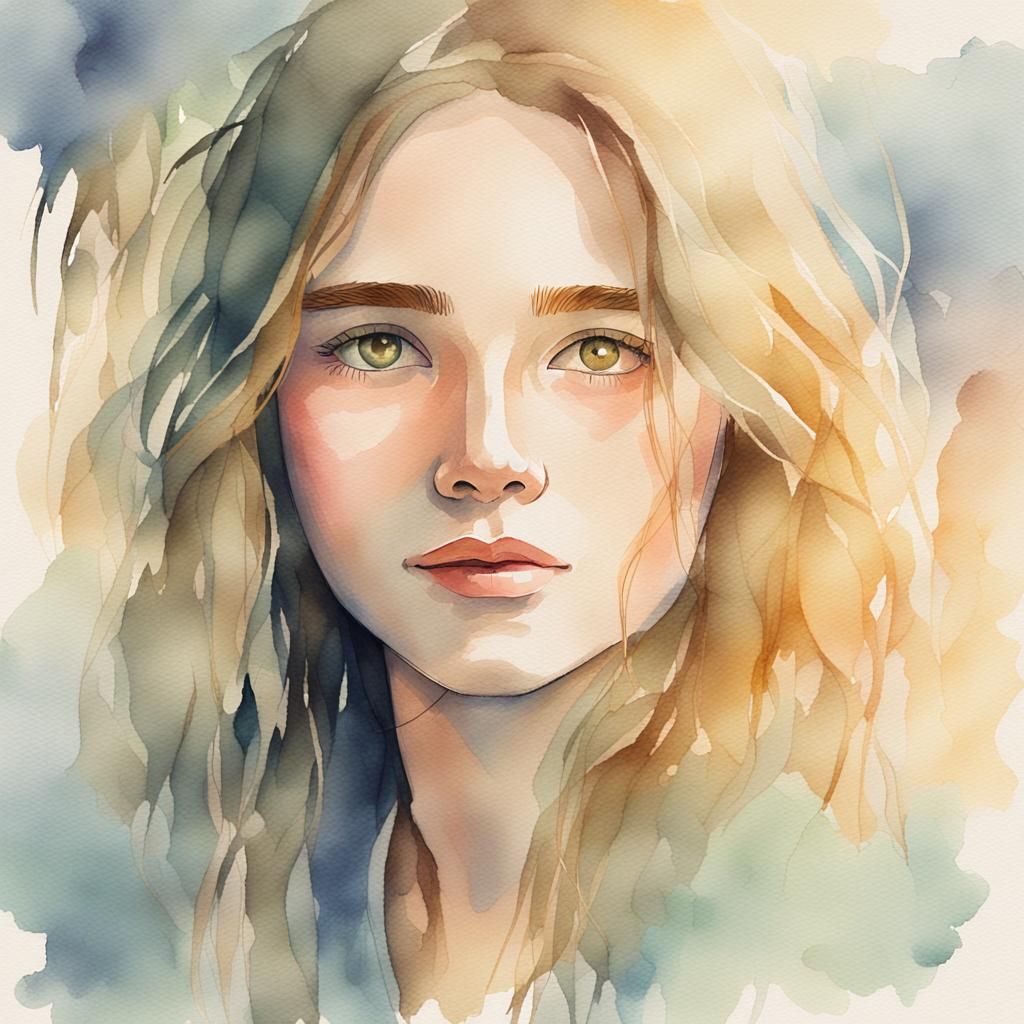 Watercolor Portrait of a Young Woman