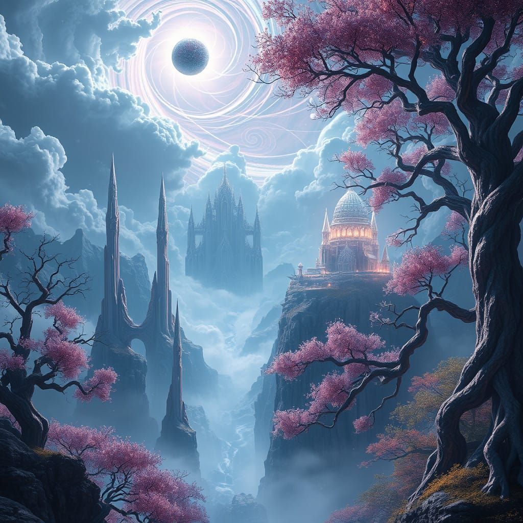 Ethereal Fantasy Realm in Crystal and Celestial Hues