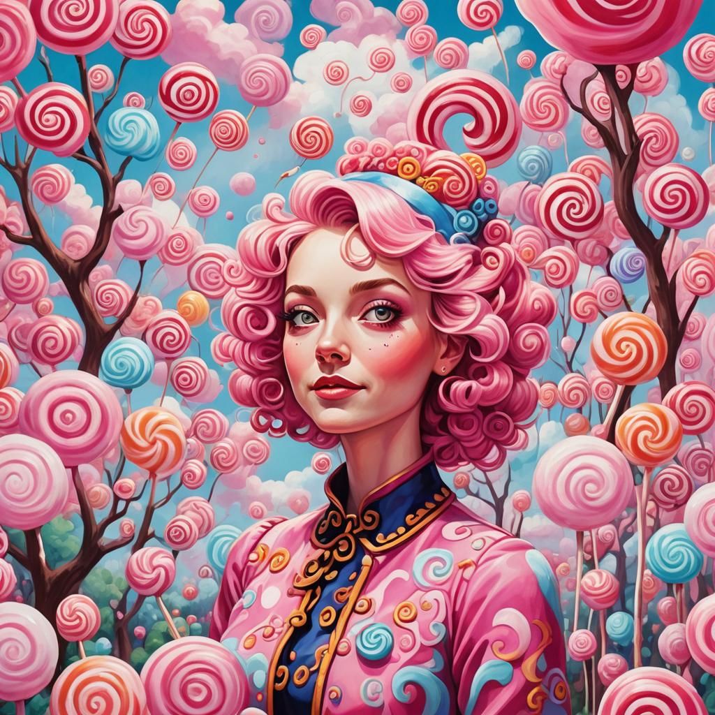 Candy Wonderland Portrait with Gouache Swirls