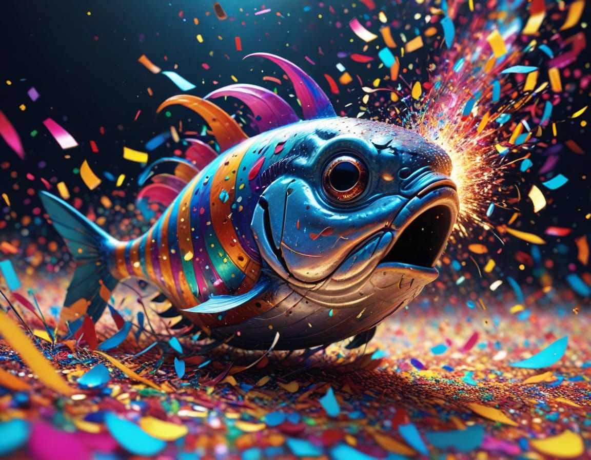 Ballyhoo Fish in Colorful Carnival: Vibrant Digital Art