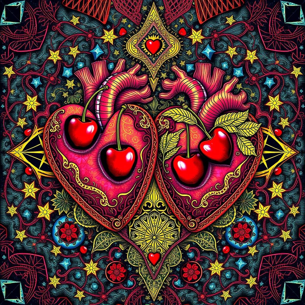 Intricate Hearts in Sacred Geometry Textile Art