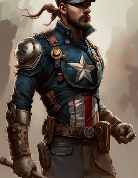 Steampunk Captain America: Detailed Matte Painting