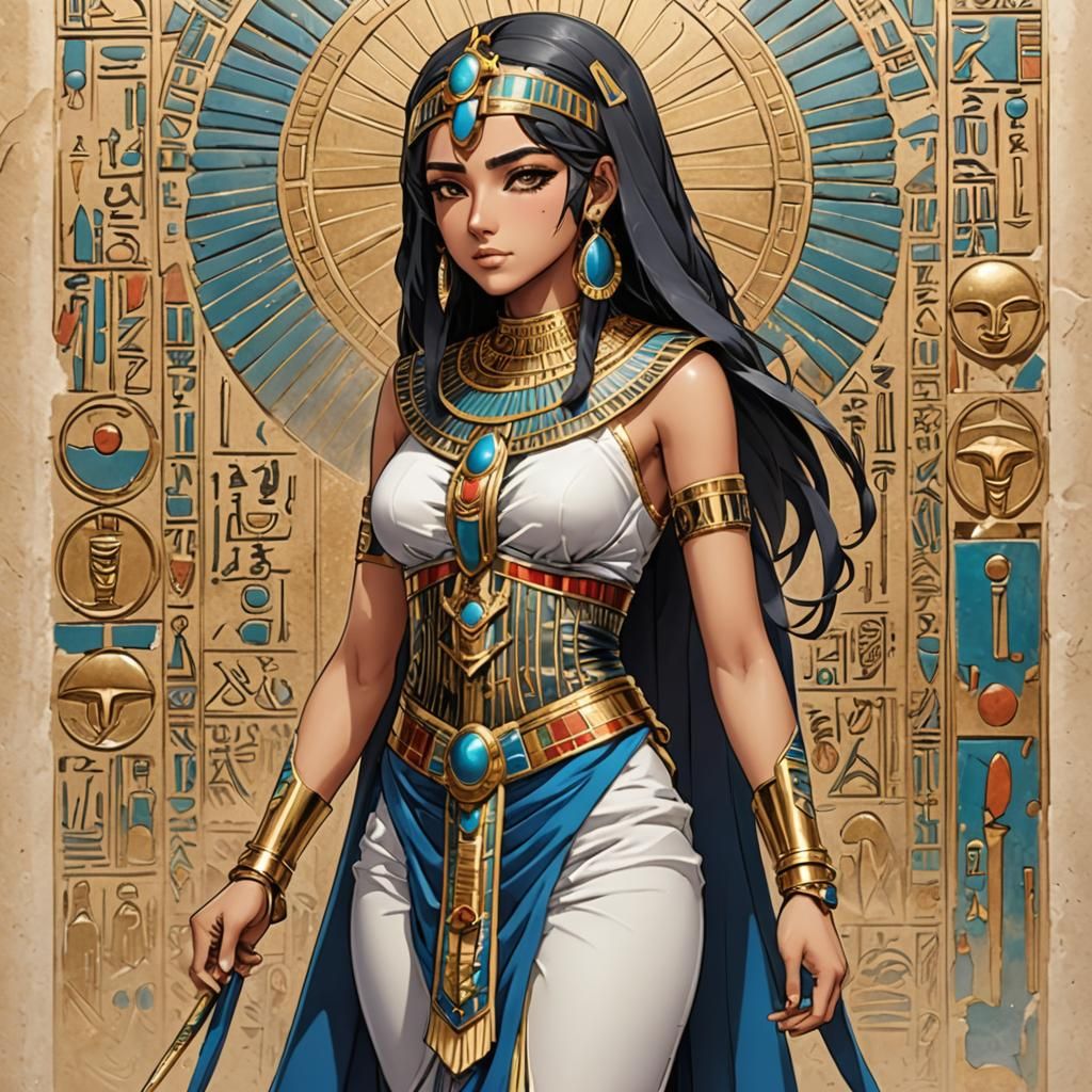 Hyperdetailed Anime Drawing of Egyptian Girl