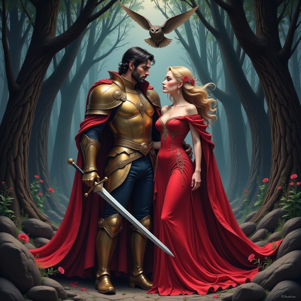 Dark Romance: Prince and Lady in Mystical Forest