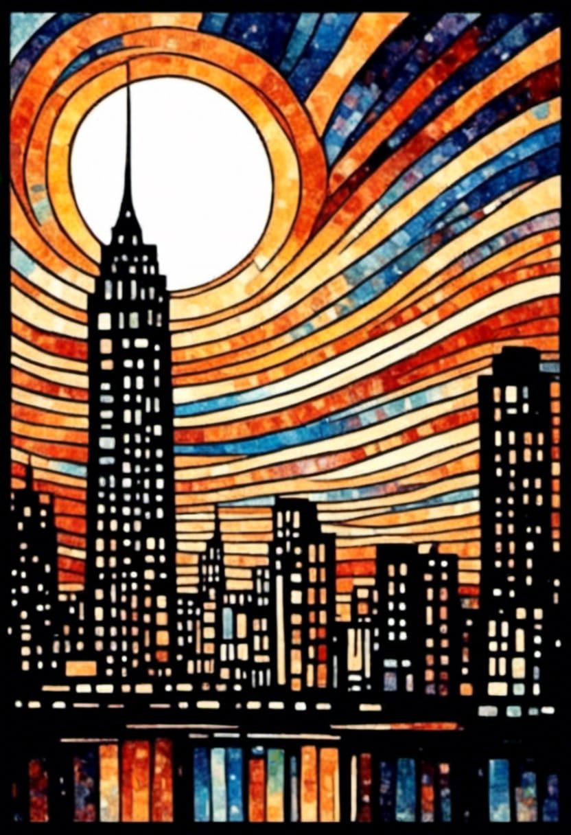 Psychedelic Cityscape at Dusk, Vibrant Colors