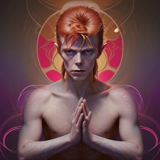 David Bowie in Lotus Position: Hyperrealistic Splash Art
