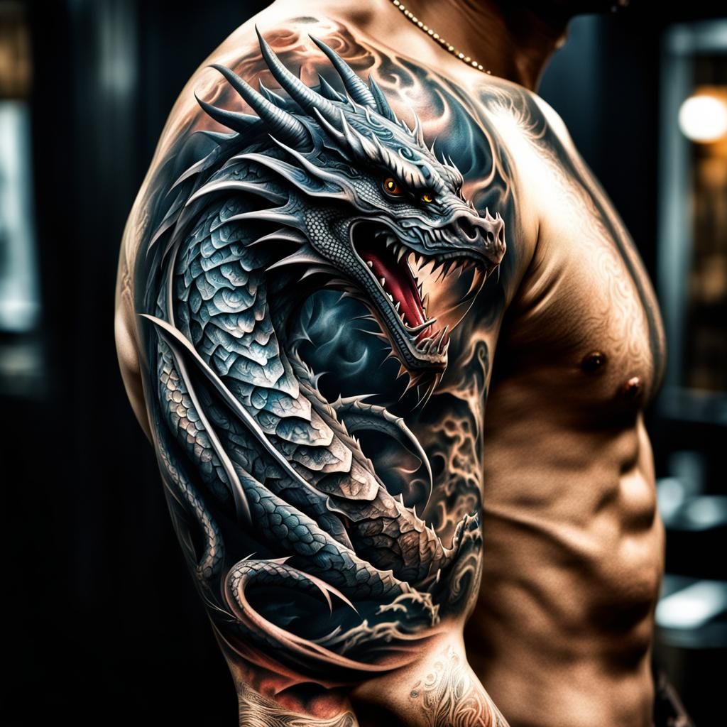 Hyperrealistic Dragon Tattoo Art on Arm