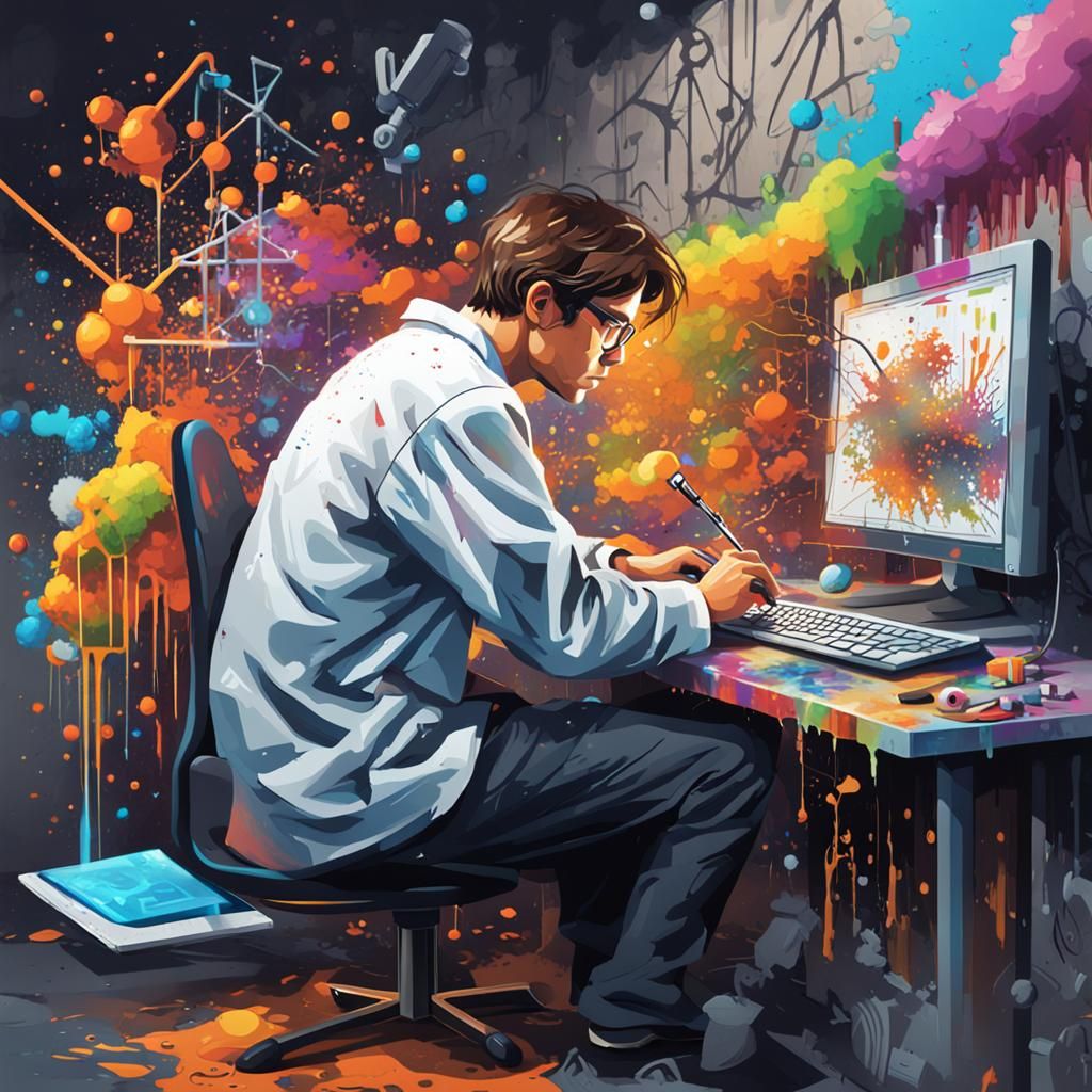 Scientist Analyzing Data in Graffiti Art Style