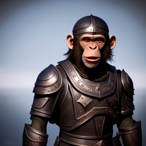 Chimpanzee in Medieval Armor Dark Fantasy
