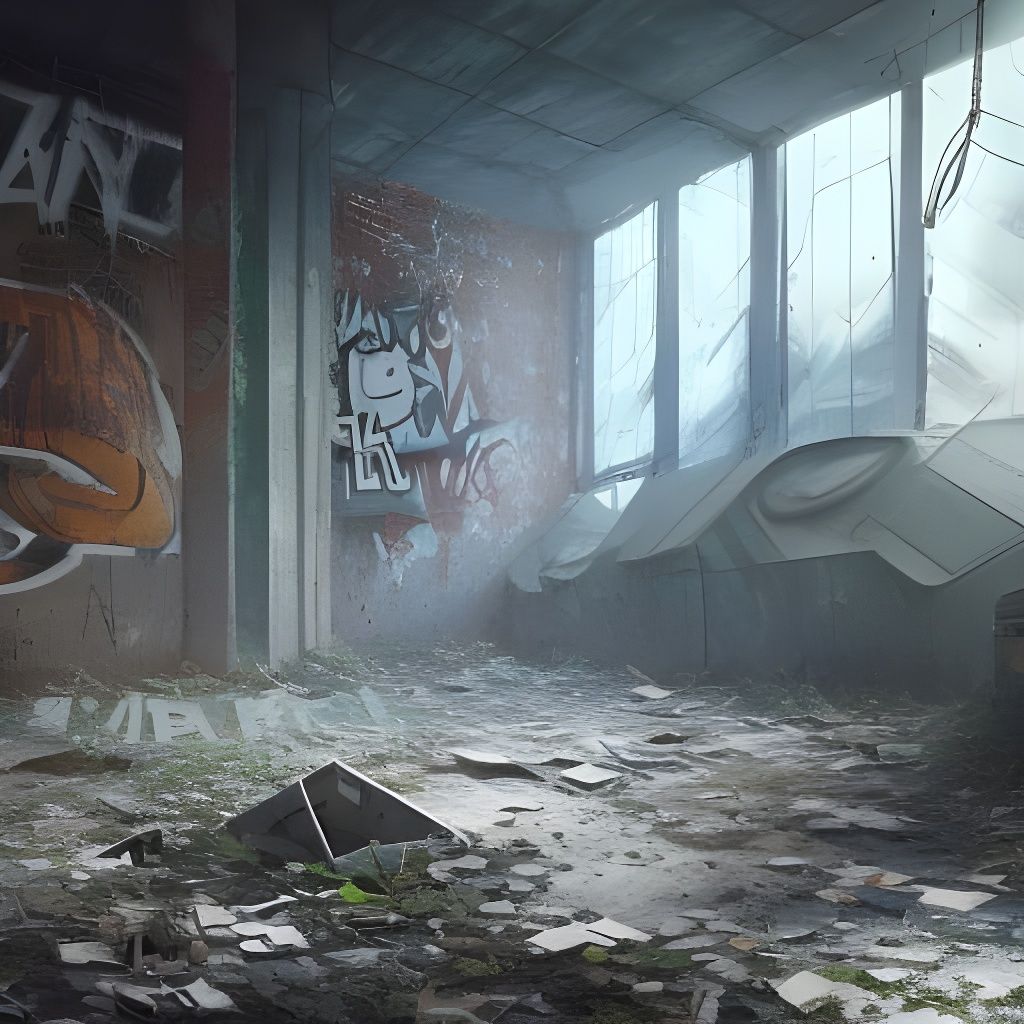 Monument in Abandoned Factory, Hyperrealistic Pixar Style