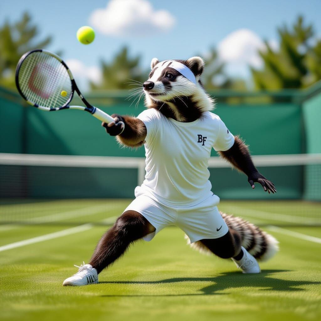Badger Tennis Player in Hyperrealistic Style