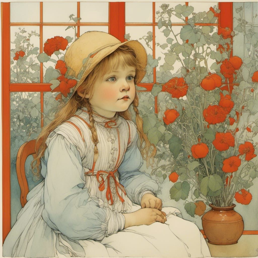 Girl in Impressionistic Style, Nostalgic Scene