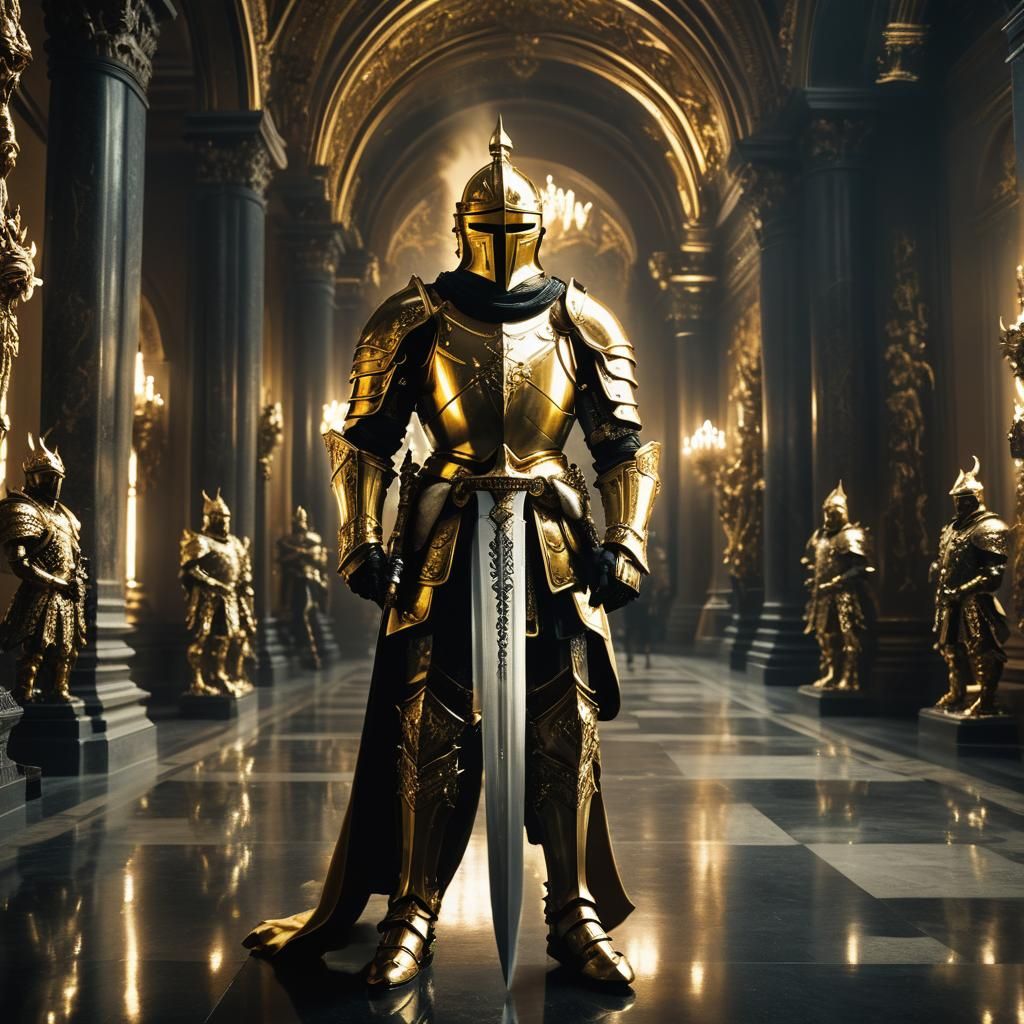Knight in Golden Armor: Cinematic Film Still