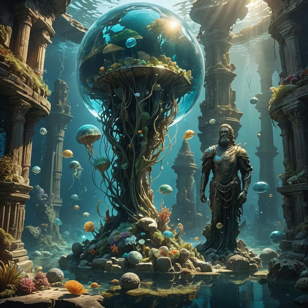 Hyperrealistic Underwater City with Bioluminescent Jellyfish