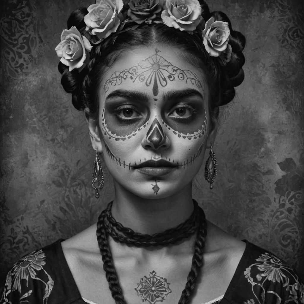 Catrina Portrait of Young Spanish Woman in Folk Art Style