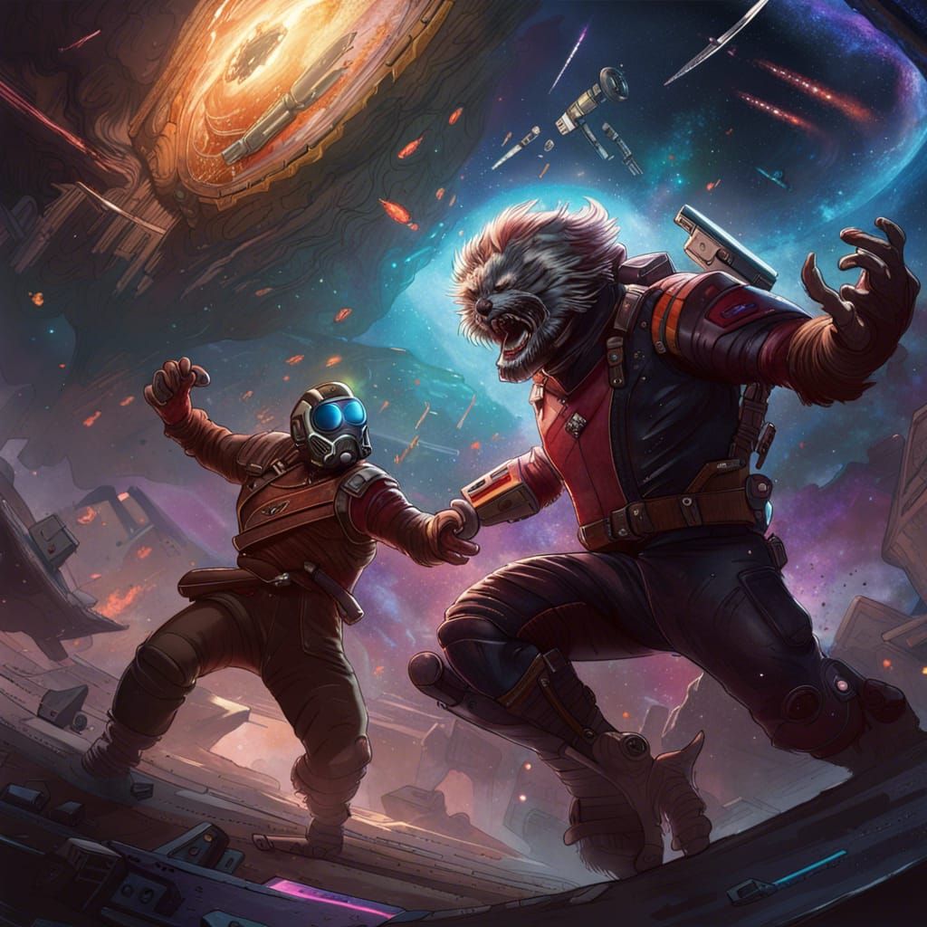 Superhero Battles Space Monster in Dark Fantasy Art