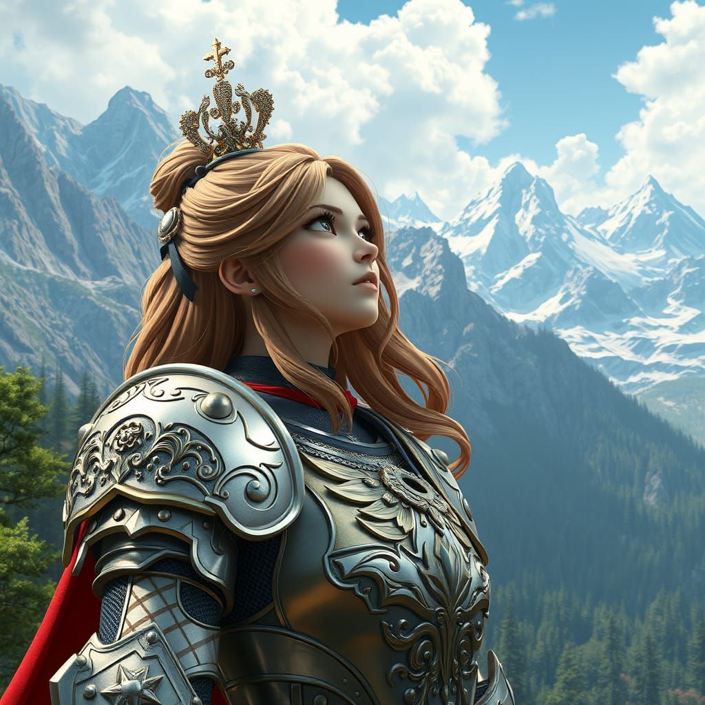 Knight Princess in Epic Fantasy Landscape, 3D Anime Style