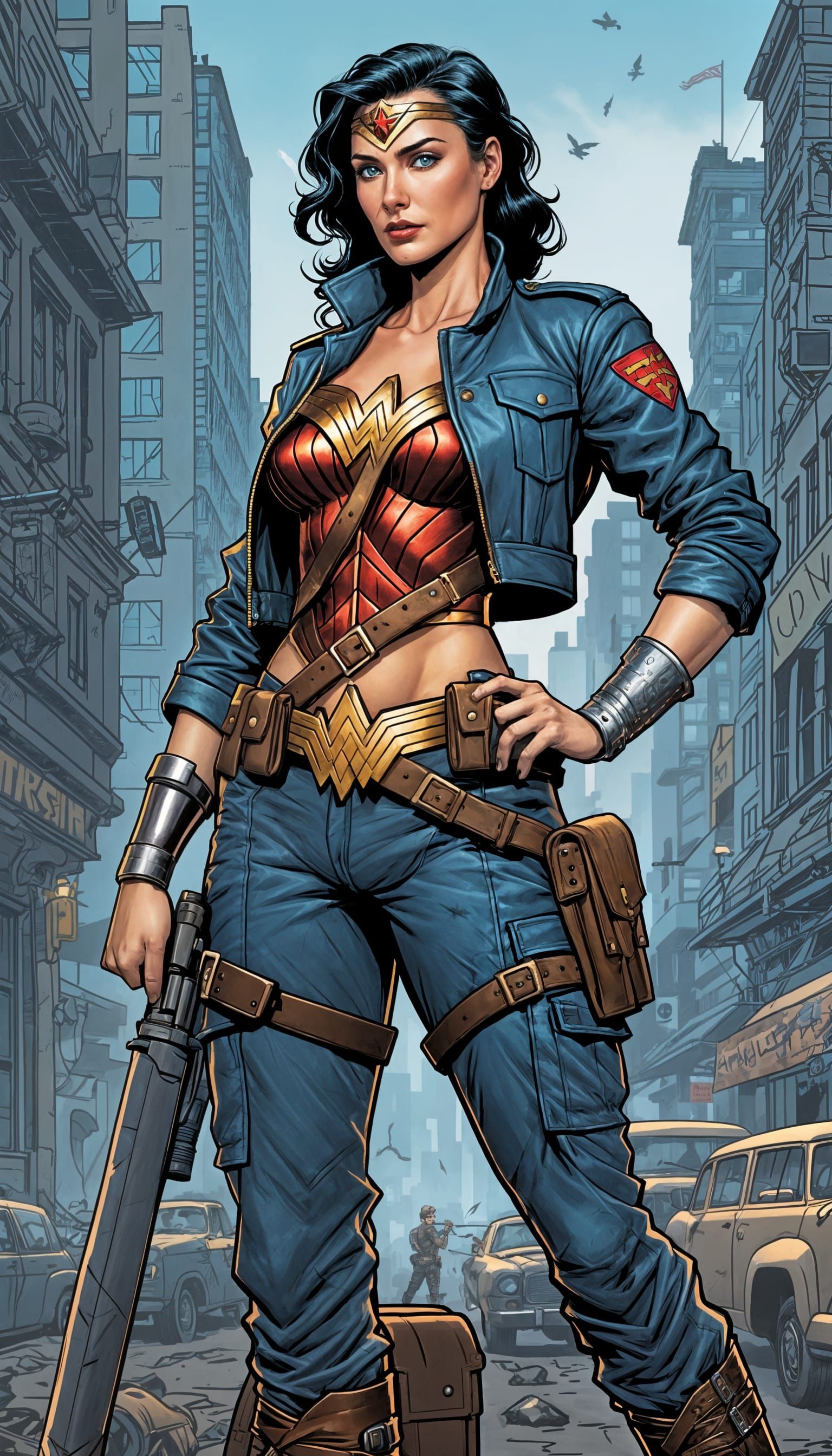 DieselPunk Wonder Woman, Urban Warrior in Steel Blue