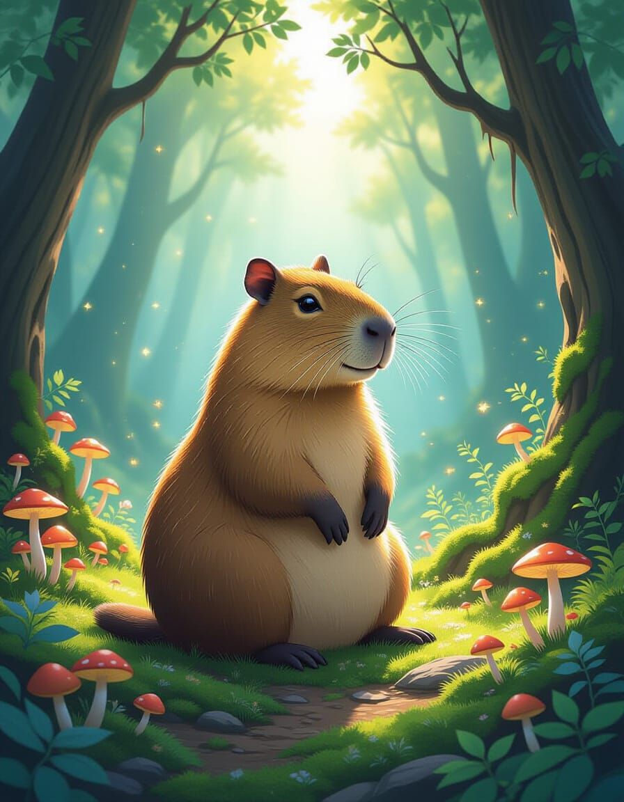 Mystical Capybara in Enchanted Forest