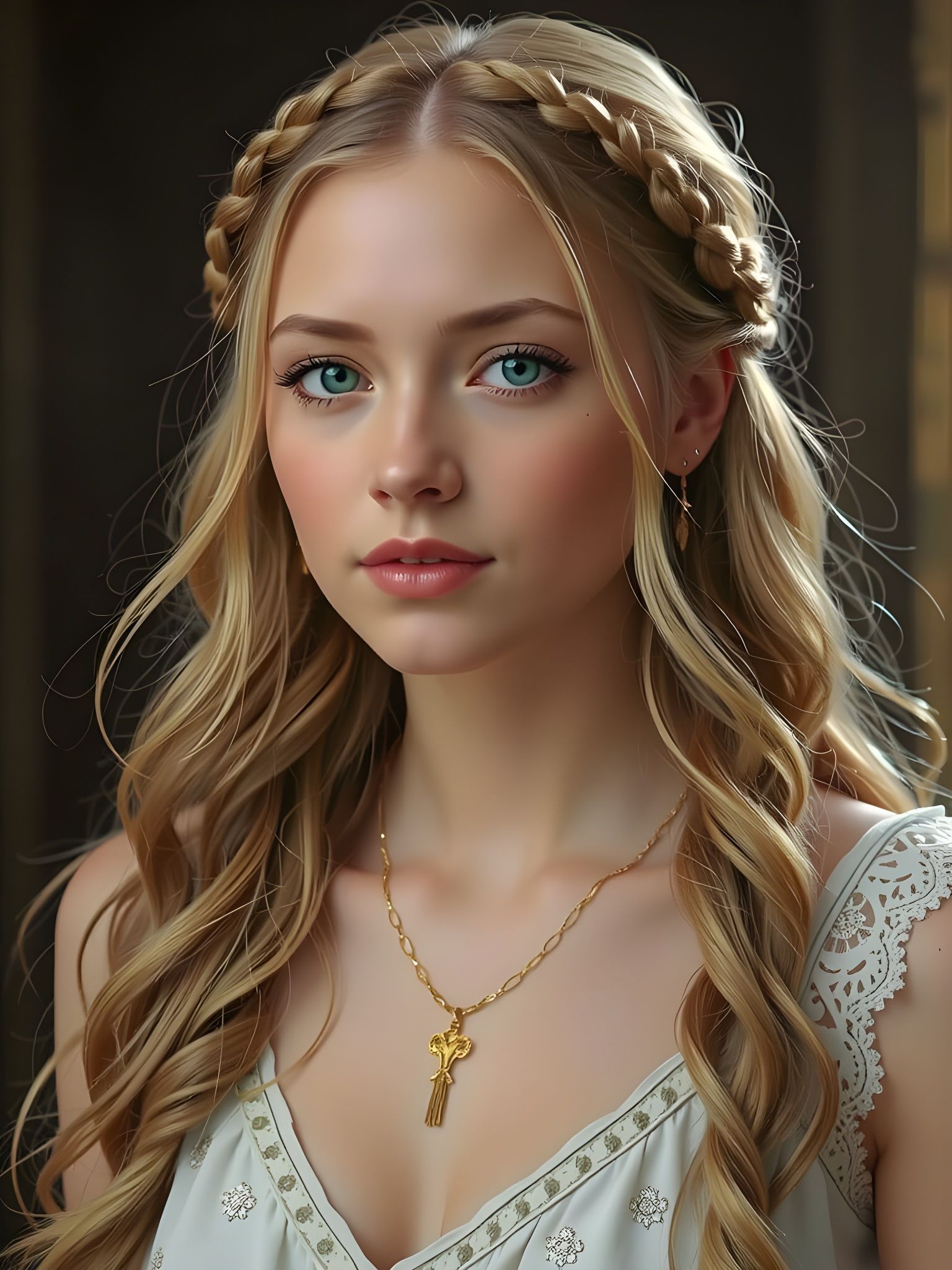 Radiant Young Woman with Golden Hair Portrait