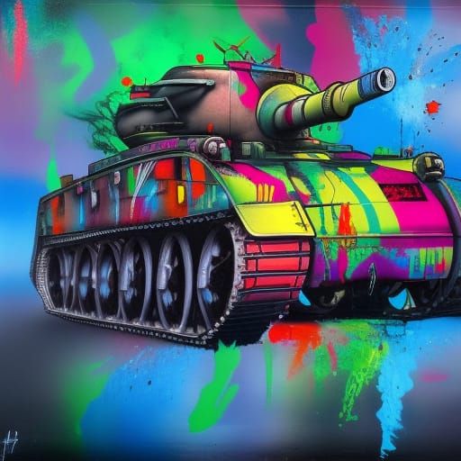 Tank in Vibrant Graffiti Street Art Style