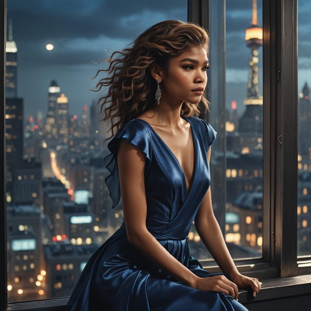 Zendaya in Blue Silk Dress, Glamour Photography