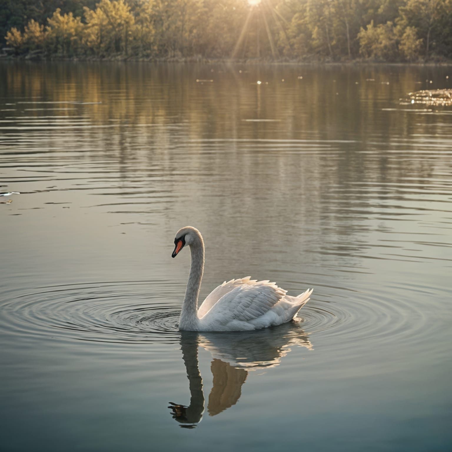 Swan on a Tranquil Lake in Cinematic Style