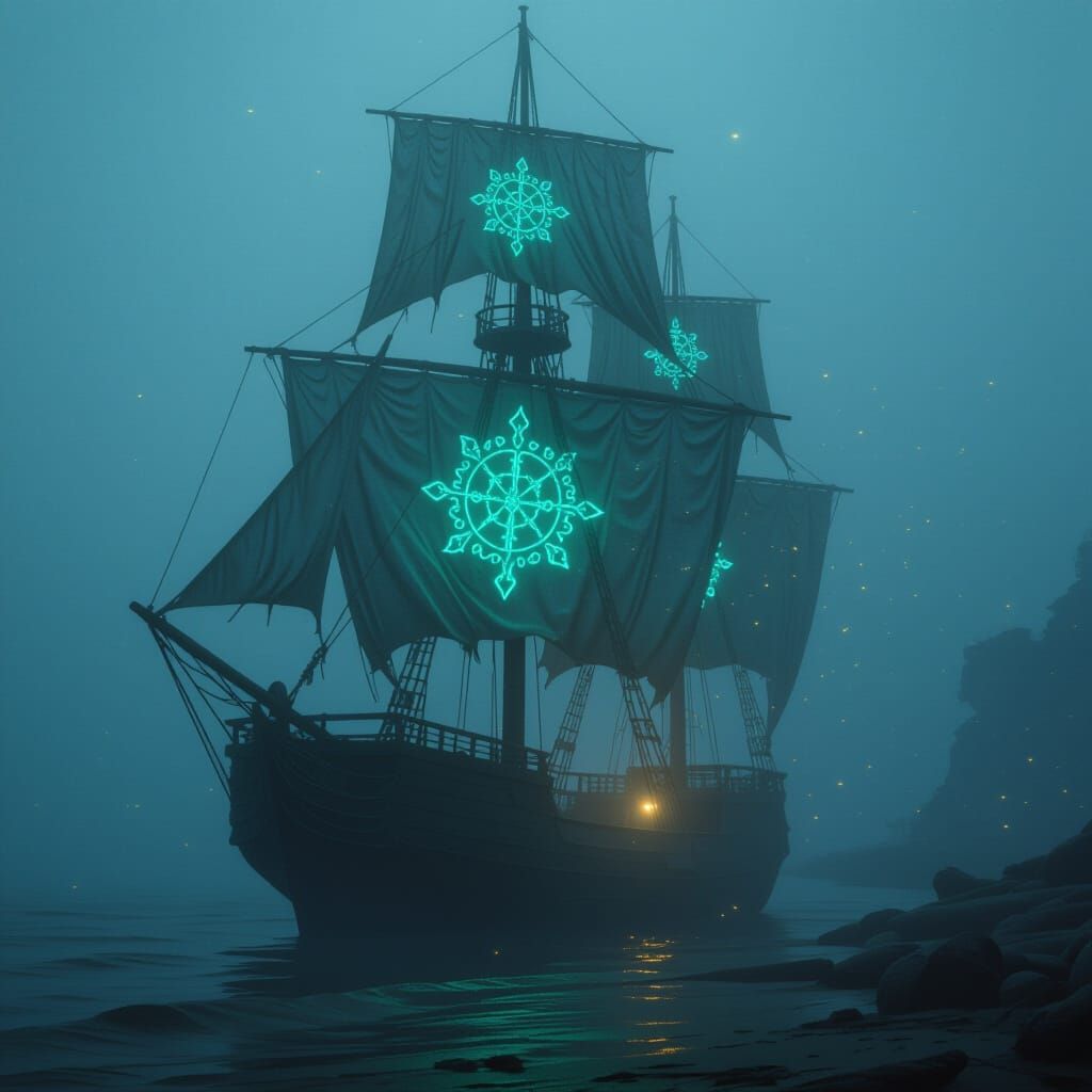 Bioluminescent Sail Fabric in Ethereal Fog