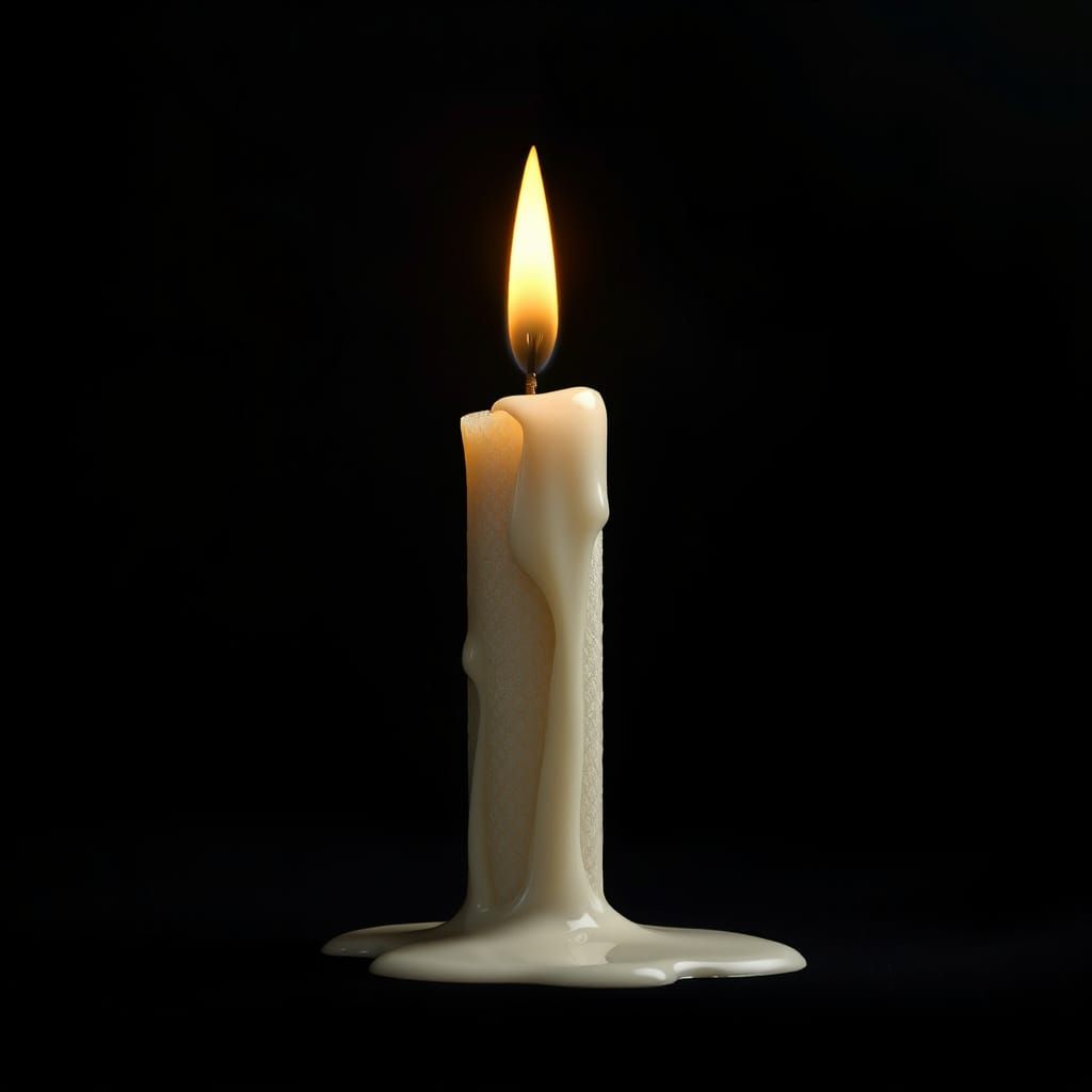 Photorealistic Melting Candle in a Dark, Velvety Background