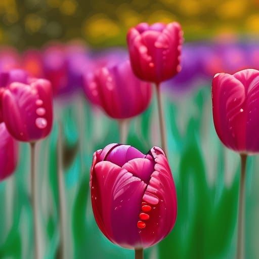 Raindrops on Colorful Tulips in Hyperrealistic Detail