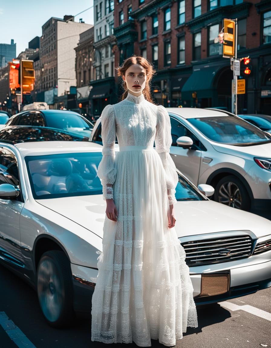 Glitching Victorian Woman in Modern New York