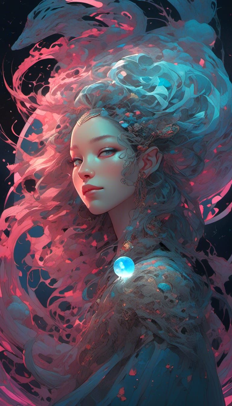 Beautiful Prophetess with Rainbow Orb in Afrofuturism Style