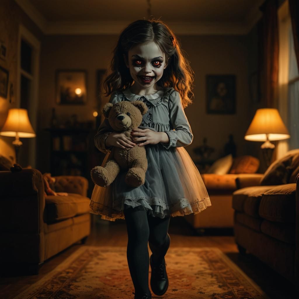Cute Vampire Girl with Teddy Bear