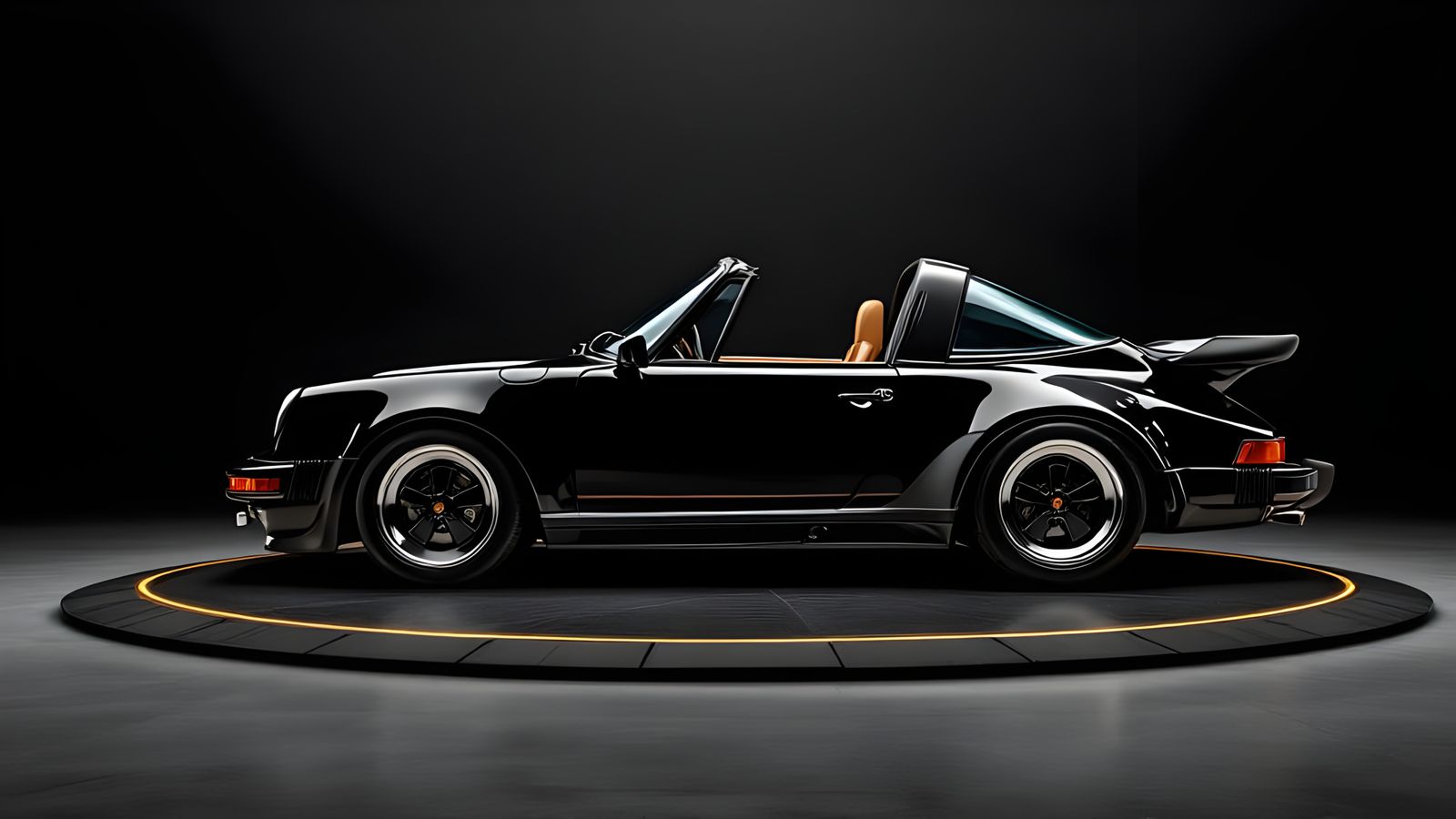 Gloss Black Porsche 911 Targa Turbo with Gold Pinstripe